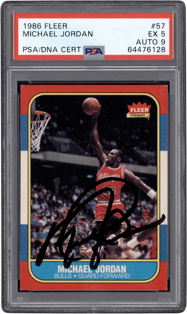 86 Fleer Basketball #57 Michael Jordan Vintage Signed Rookie Card PSA EX 5 - Auto 9