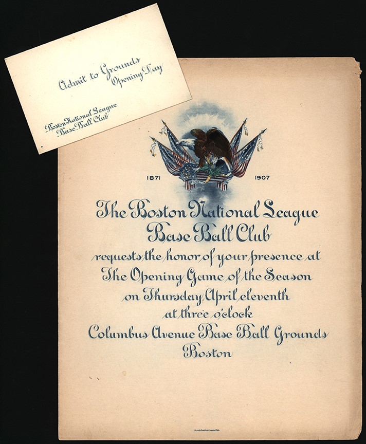 - 1907 Boston Braves Opening Day Invitation and Pass