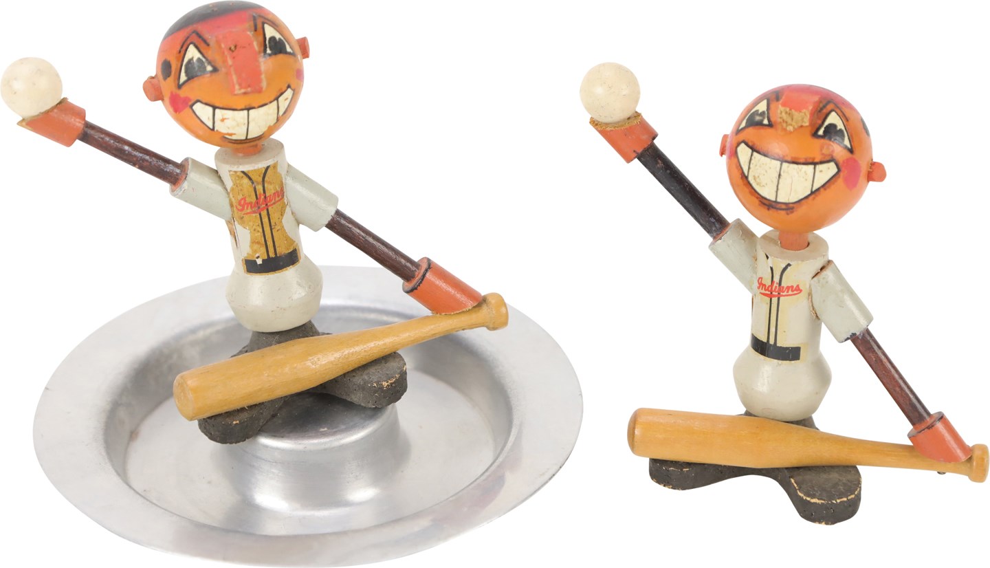 - Two Cleveland Indians Wooden Mascot Figures