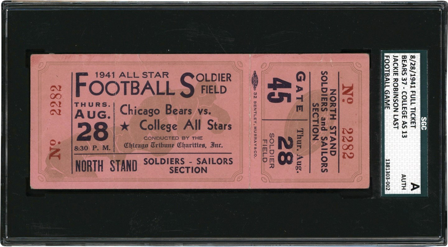 - 8/28/41 Jackie Robinson Last Football Game Full Ticket SGC Authentic