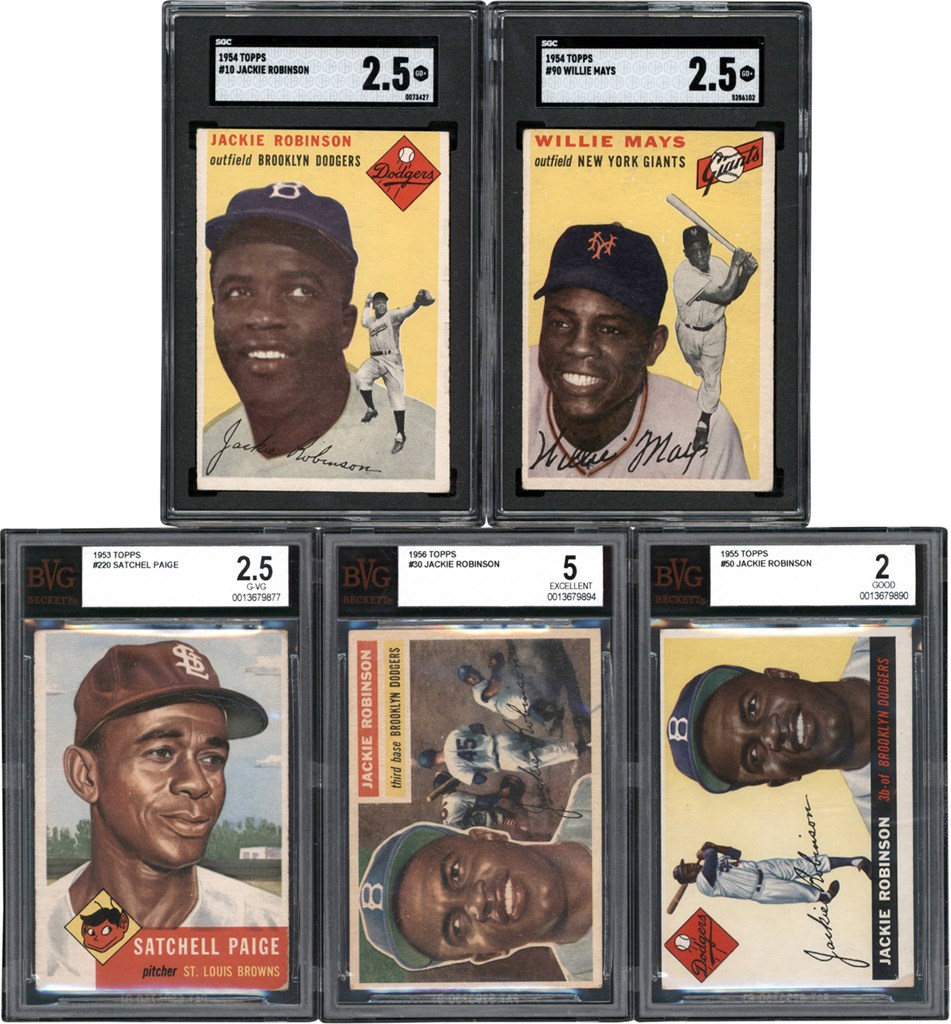 - 1953-1956 Topps SGC & BVG Collection (5) w/Willie Mays, Jackie Robinson, & Satchel Paige