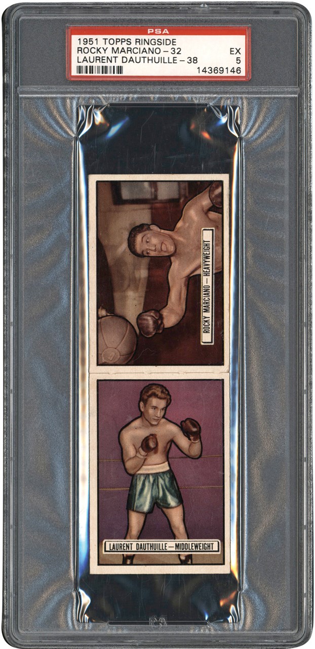 Boxing Cards - 1951 Topps Ringside Panel #32 Rocky Marciano & #38 Laurent Dauthuille PSA EX 5