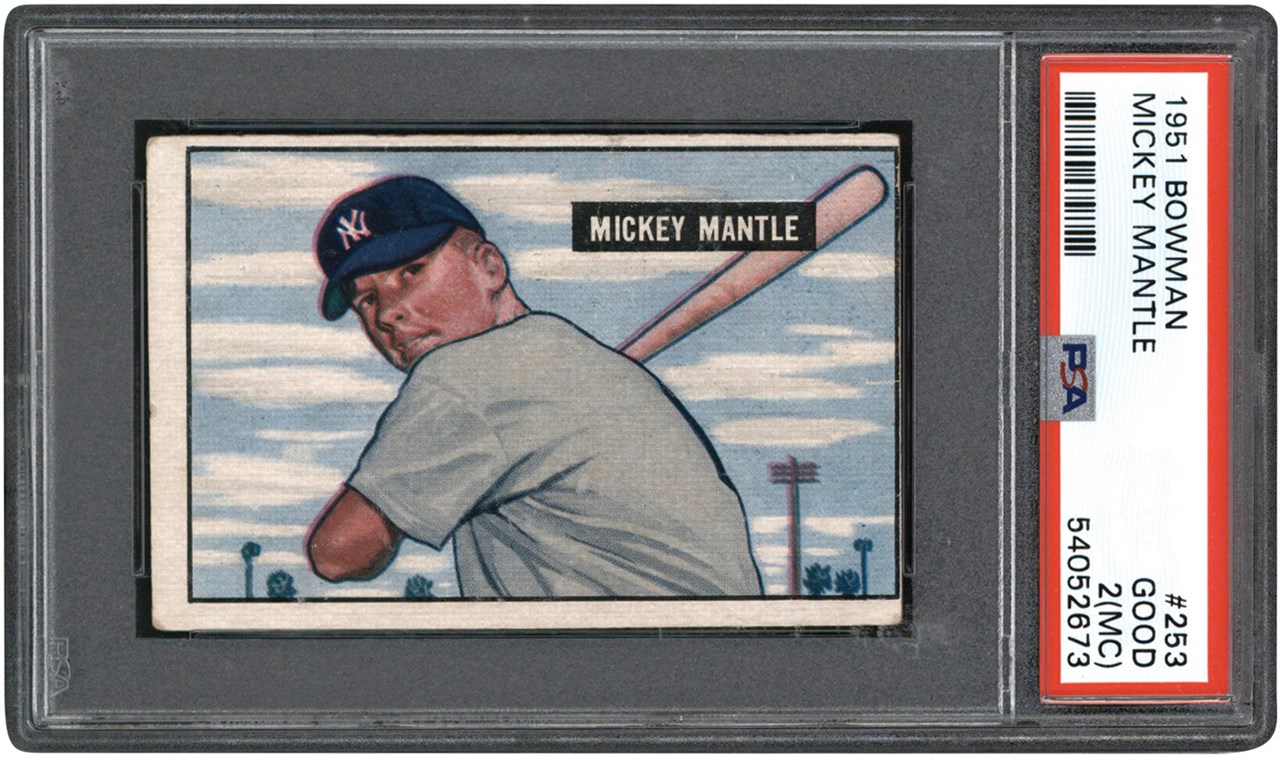 - 1951 Bowman #253 Mickey Mantle Rookie Card PSA GD 2 (MC)