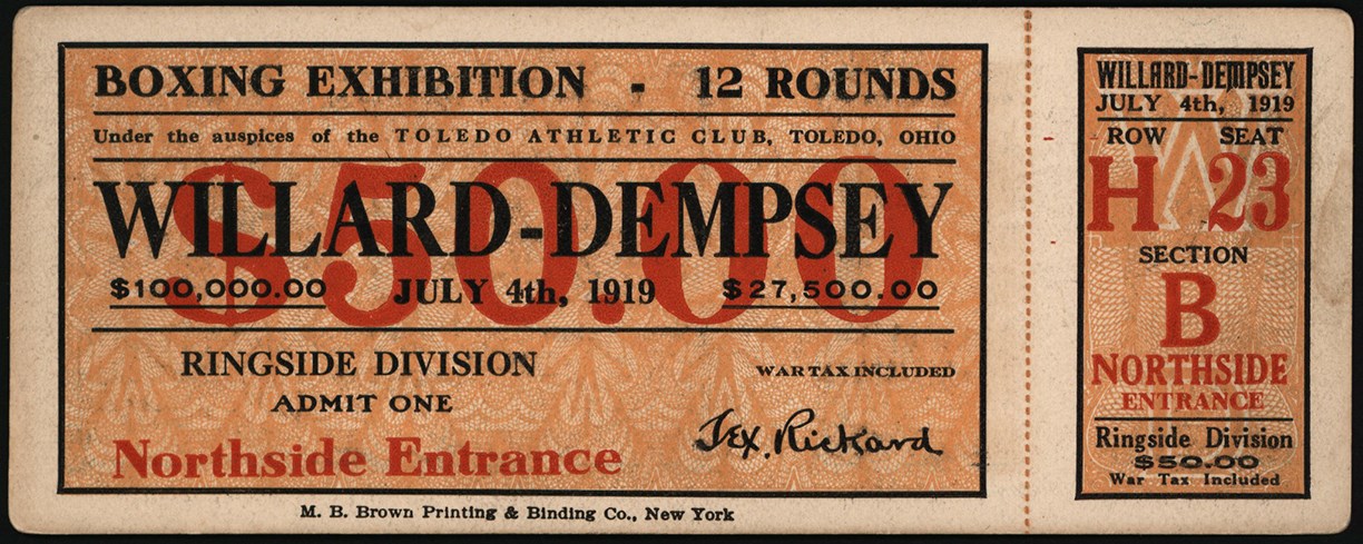 - 1919 Jess Willard vs. Jack Dempsey Full Ticket