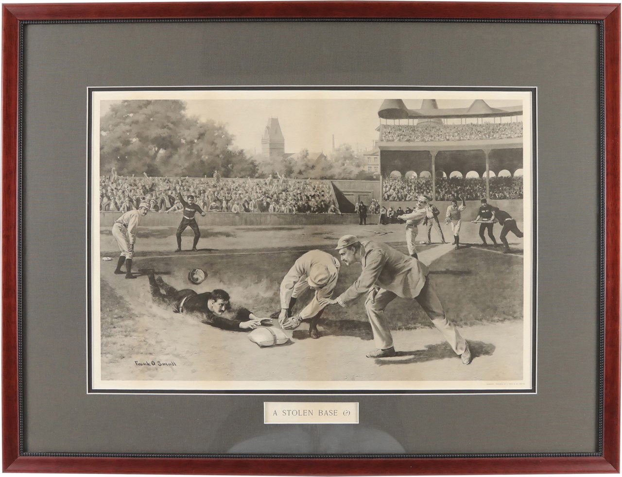 Baseball Memorabilia - Circa 1890 Prang Baseball Lithograph - "A Stolen Base?"