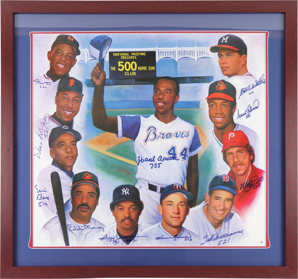 - 500 Home Run Club Signed Lithograph w/Career Home Run Notations (PSA)