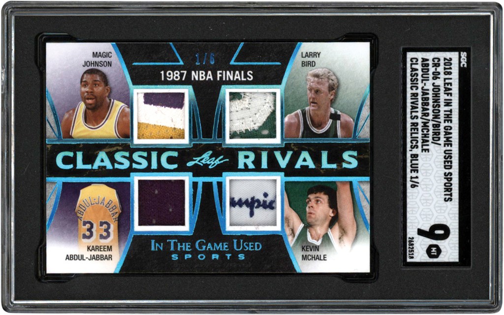 018 Leaf In the Game Used Sports Classic Rivals Relics Blue #CR-06 1987 NBA Finals #1/6 SGC MINT 9