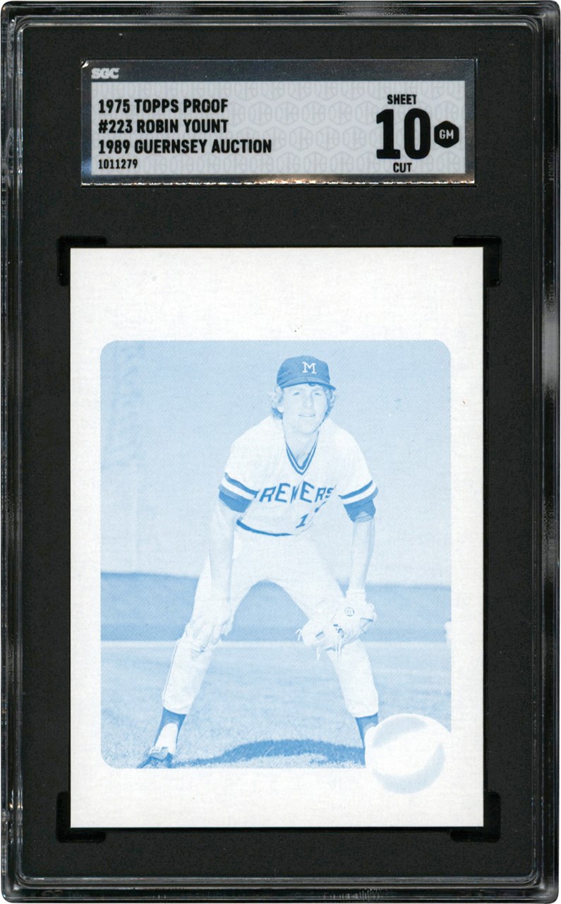 - 1975 Topps Baseball Cyan Proof #223 Robin Yount Rookie Card "1/1" SGC GEM MINT 10 (ex-1989 Guernsey Auction)