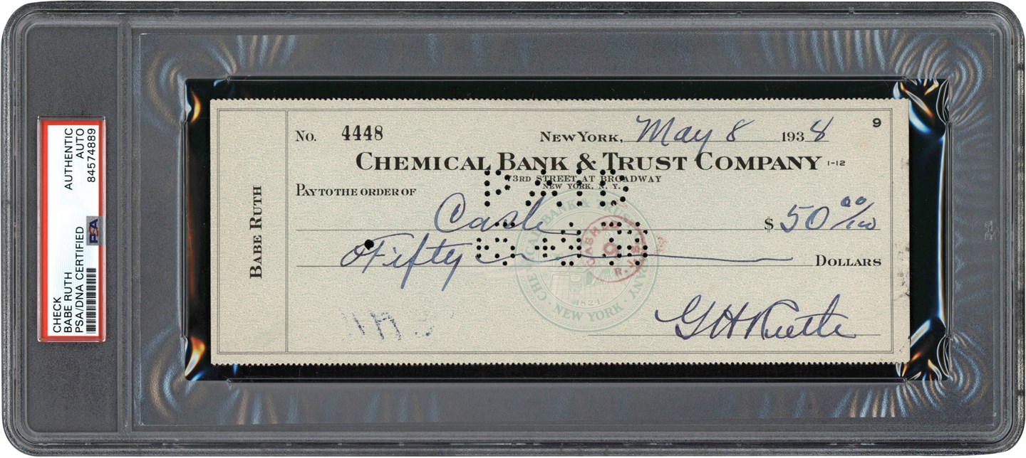 - 1938 Babe Ruth Signed Bank Check (PSA)