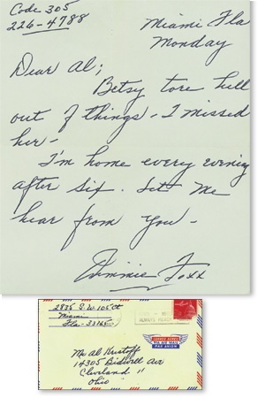 Baseball Autographs - Jimmie Foxx Handwritten Letter