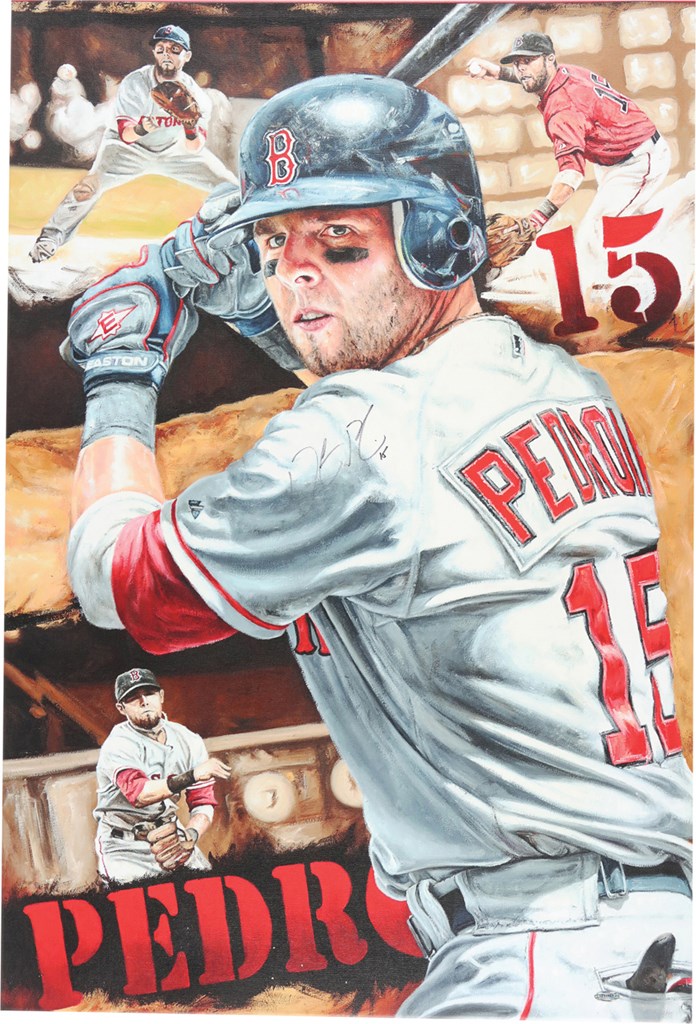 - Dustin Pedroia Signed Giclee by Justyn Farano