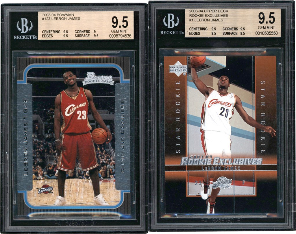 Modern Sports Cards - 003 Bowman & Upper Deck Rookie Exclusives Basketball LeBron James Rookie Card Pair BGS GEM MINT 9.5 (2)