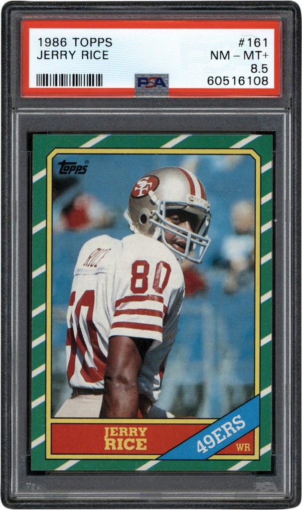 - 1986 Topps Football #161 Jerry Rice Rookie Card PSA NM-MT+ 8.5
