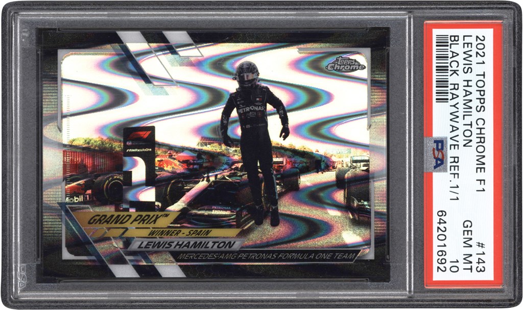 - 021 Topps Chrome F1 Black Raywave Refractor #143 Lewis Hamilton "1/1" PSA GEM MINT 10