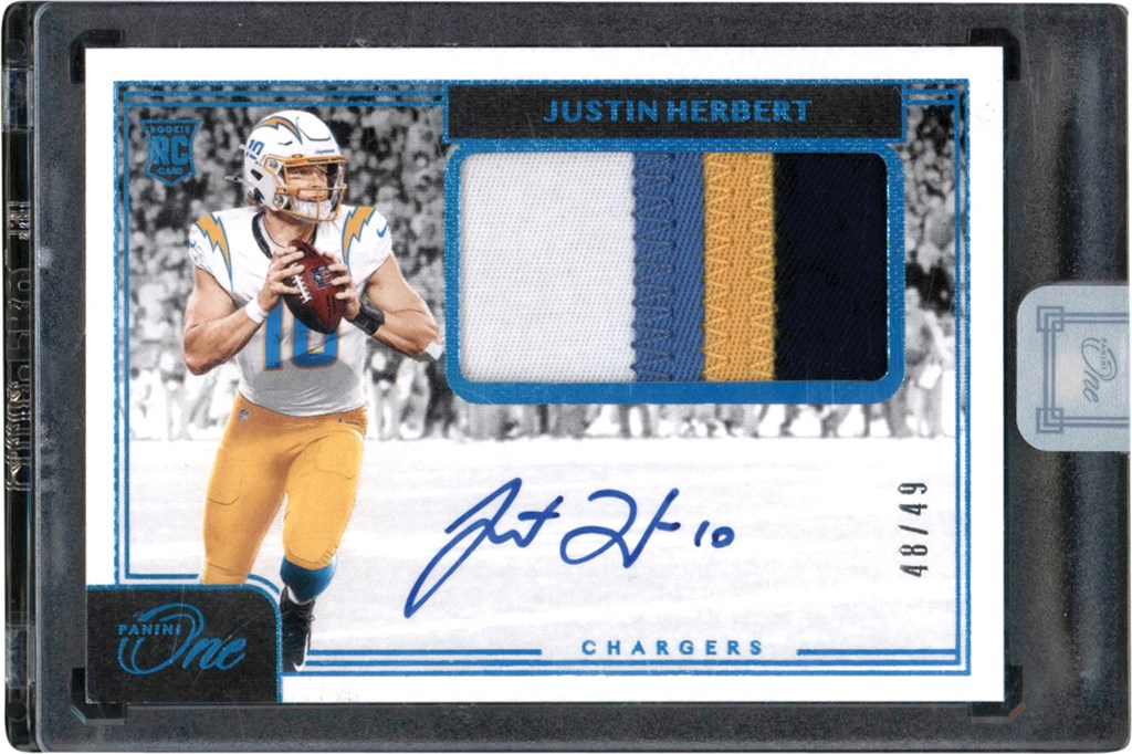 Modern Sports Cards - 2020 Panini One Football Blue #3 Justin Herbert Rookie Patch Autograph Card RPA #48/49