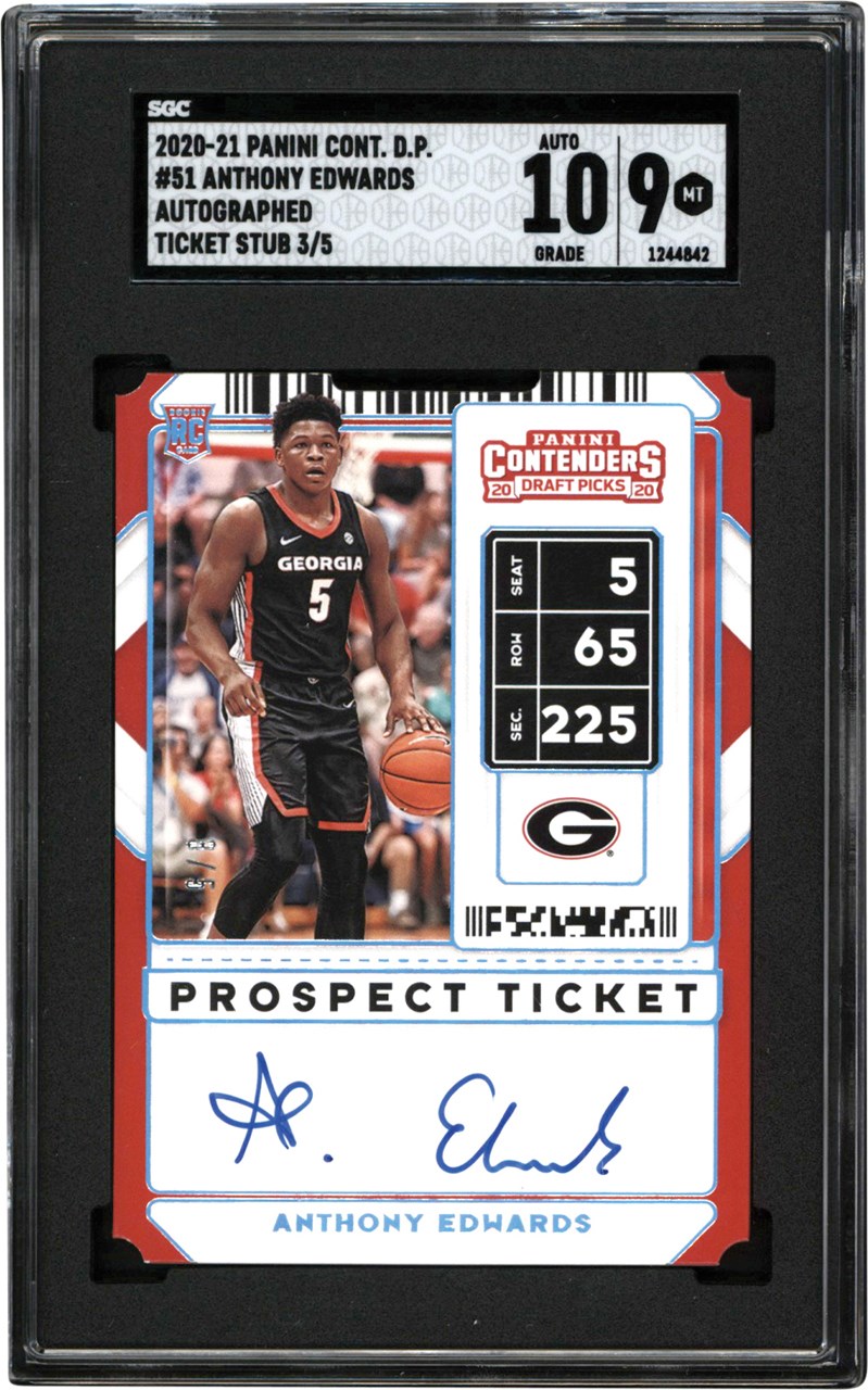 - 2020 Panini Contenders Draft Picks Basketball Prospect Ticket #51 Anthony Edwards Rookie Autograph Card #3/5 SGC MINT 9 - Auto 10
