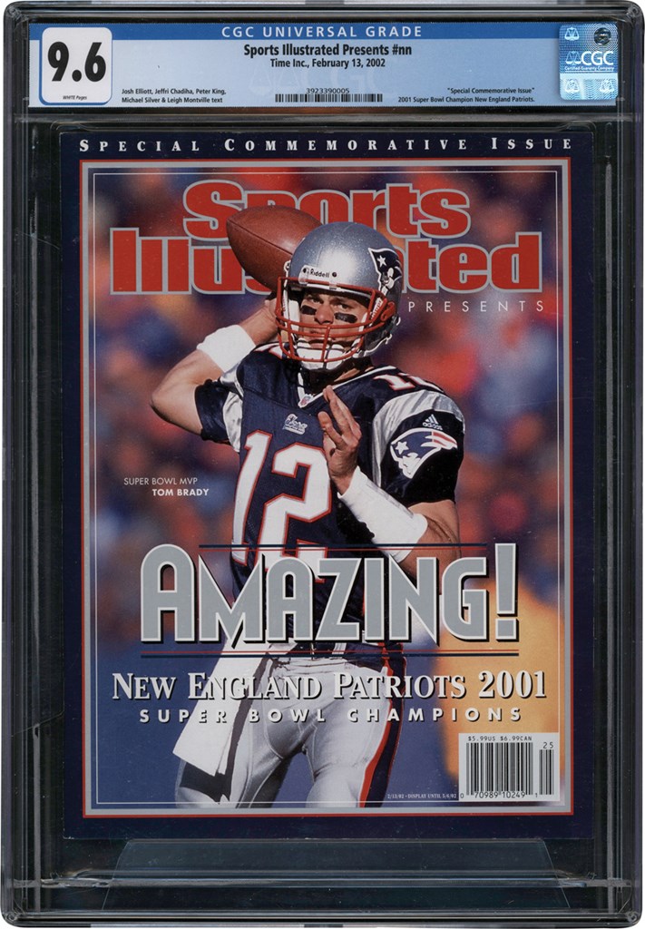 - First Tom Brady Sports Illustrated Cover February 13. 2002 CGC Graded 9.6