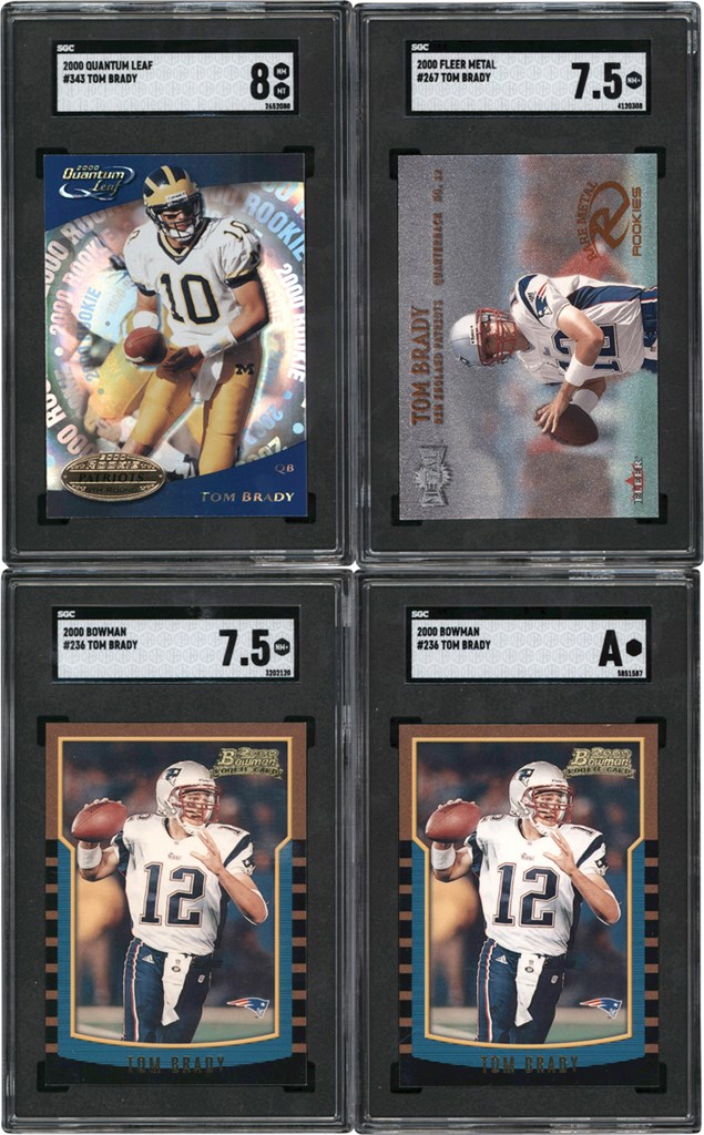 - 2000 Bowman, Fleer, & Leaf Football Tom Brady Rookie Card Collection (4) All SGC