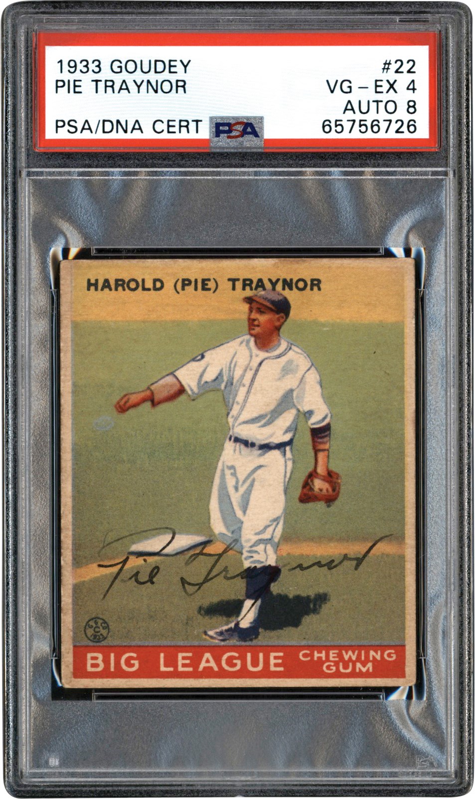 - Signed 1933 Goudey #22 Pie Traynor PSA VG-EX 4 Auto 8 (Pop 1 of 1 - Highest Graded)