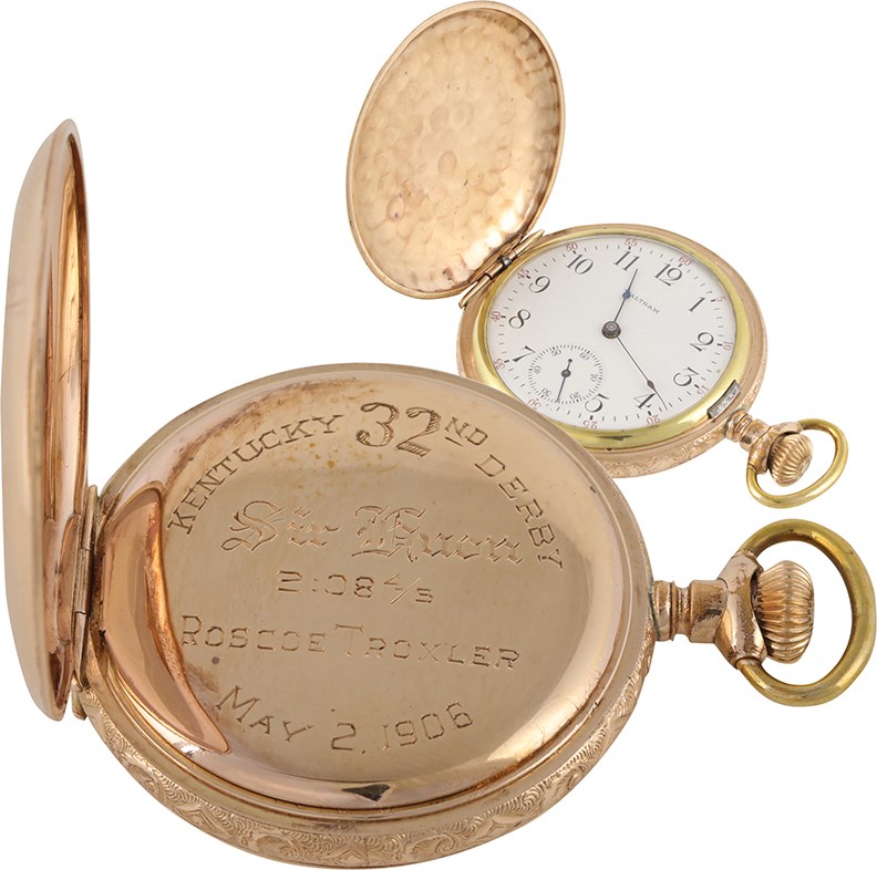 - 1906 Sir Huon Kentucky Derby Victory Gold Pocket Watch Presented to Jockey Roscoe Troxler