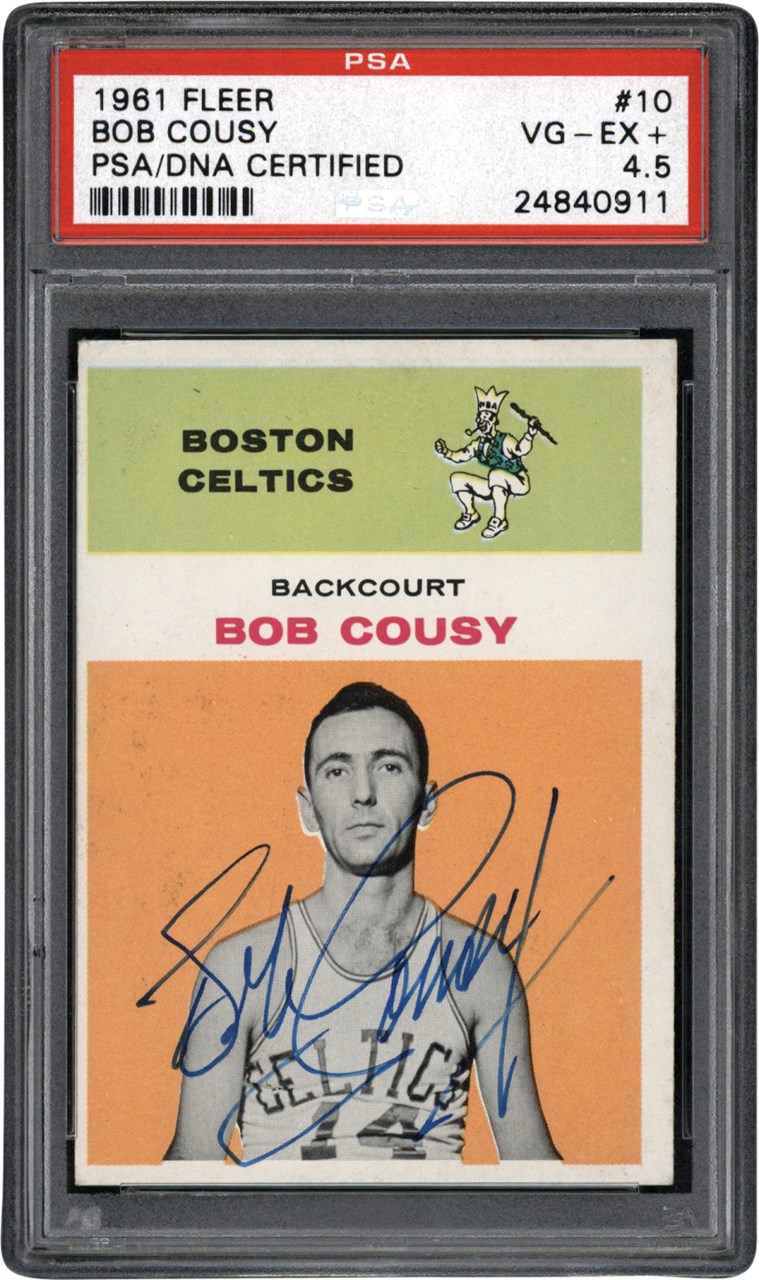 Basketball Cards - Signed 1961-62 Fleer Basketball #10 Bob Cousy PSA VG+ 4.5 (Pop 1 - Two Higher)