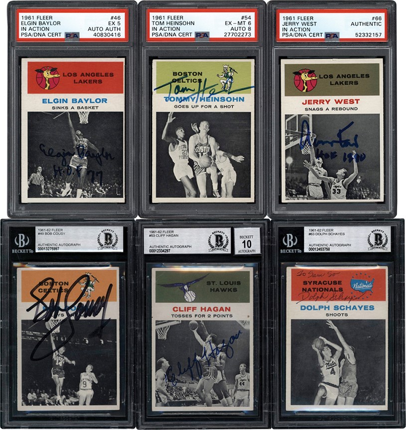 - Signed 1961-62 Fleer Basketball "In Action" BGS & PSA  Collection (14) w/West, Cousy & Baylor