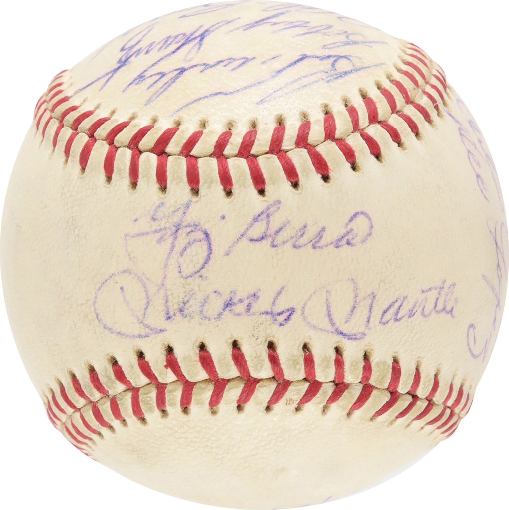 - 1960 New York Yankees American League Champions Team Signed Baseball w/Mantle & Maris (PSA)