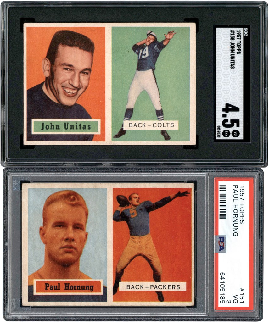 - 1957 Topps Football Johnny Unitas & Paul Hornung Rookie Card Duo PSA/SGC