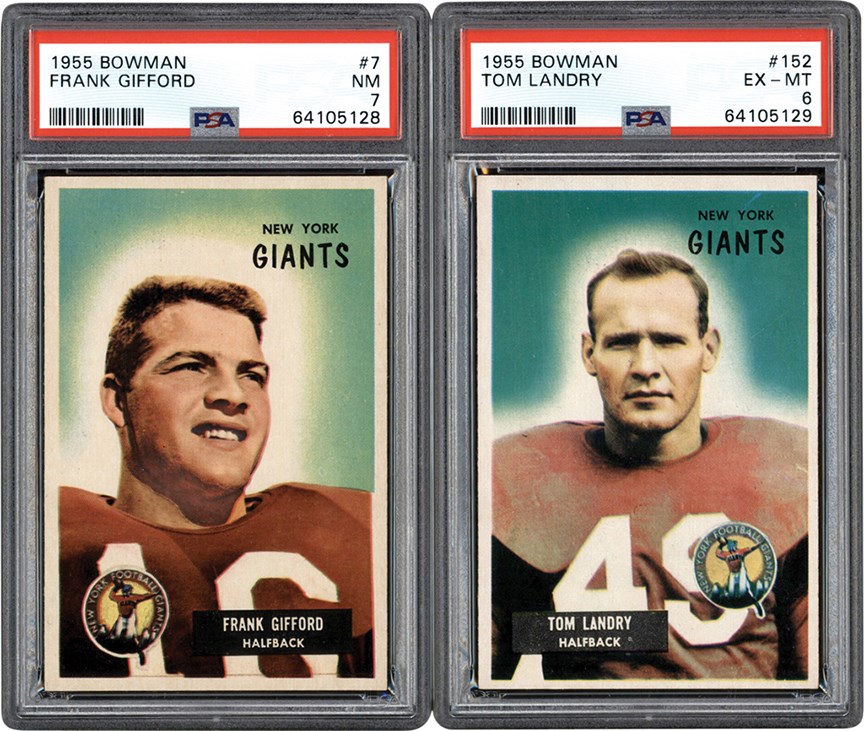 Football Cards - 1955 Bowman Football Frank Gifford PSA 7 & Tom Landry PSA 6
