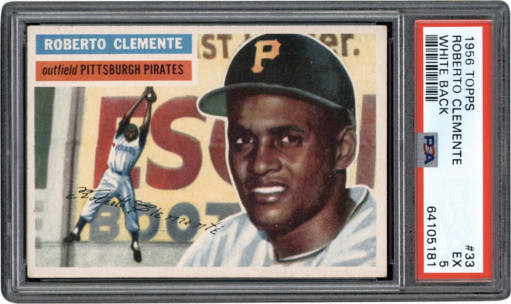 Baseball and Trading Cards - 1956 Topps #33 Roberto Clemente White Back PSA EX 5