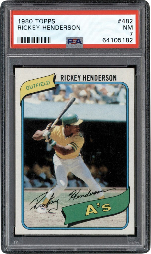- 1980 Topps #482 Rickey Henderson Rookie Card PSA NM 7