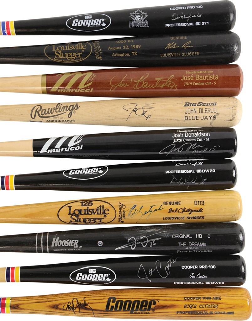 - Baseball Hall of Famers & Stars Bat Collection with Game Used and Signed (10)