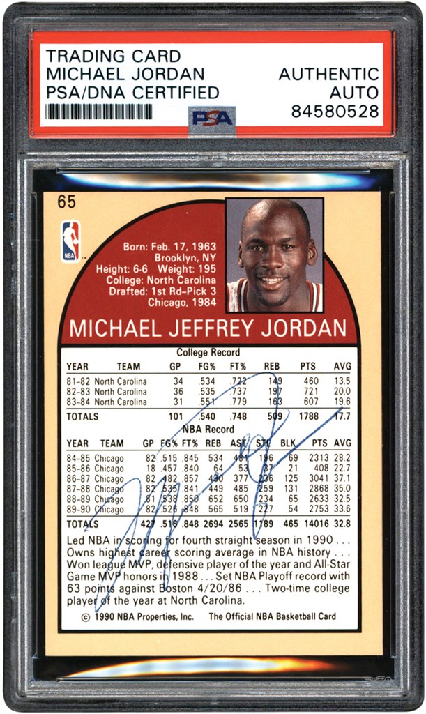 Modern Sports Cards - 990-1991 NBA Hoops Basketball #65 Michael Jordan Signed Card (PSA)