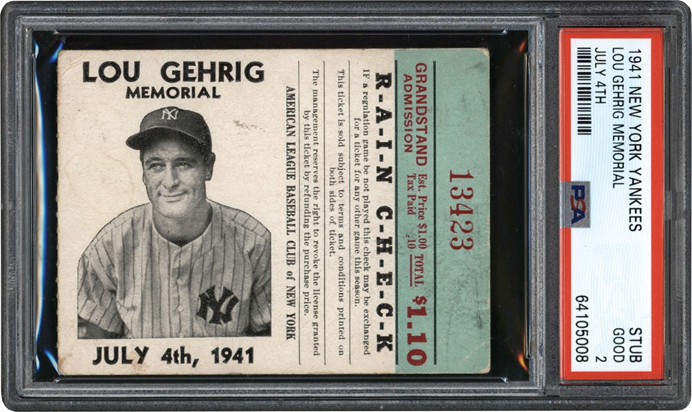 1941 Lou Gehrig Memorial Day Ticket Stub PSA GD 2