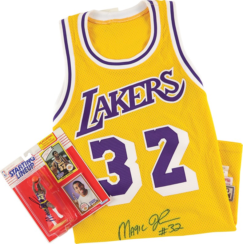 Basketball - Magic Johnson Autographed Jersey and Magic Johnson Autographed Starting Lineup