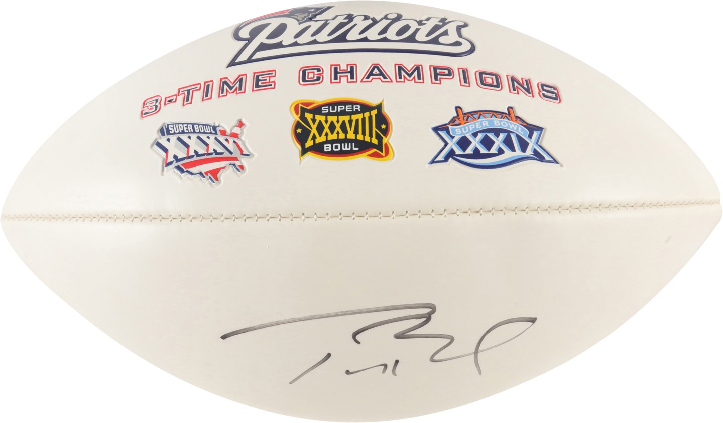 - Tom Brady Signed New England Patriots 3x Super Bowl Champions Football (Patriots LOA)