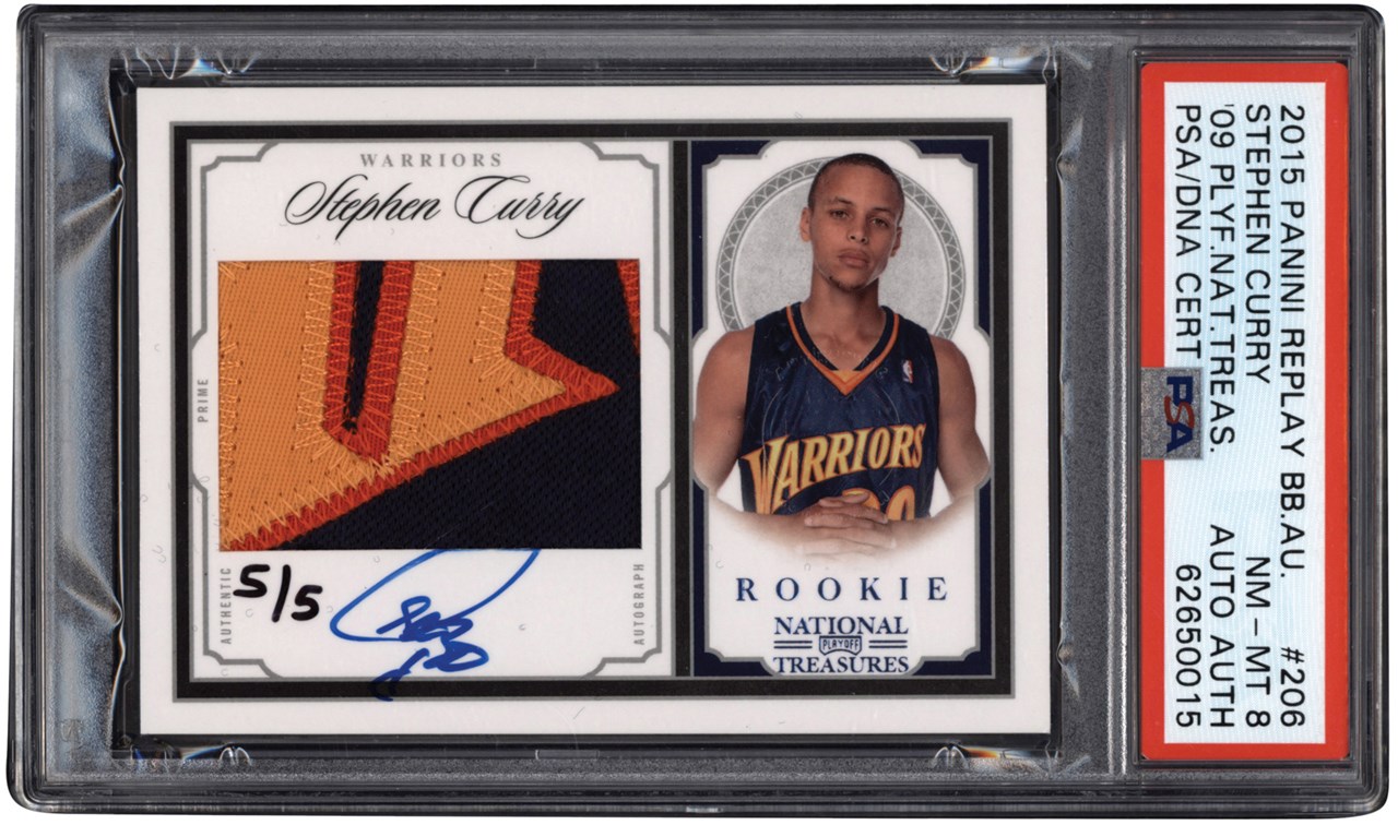 - 09 National Treasures "Platinum" Basketball '15 Panini Replay #206 Stephen Curry RPA Rookie Patch Autograph 5/5 PSA NM-MT 8