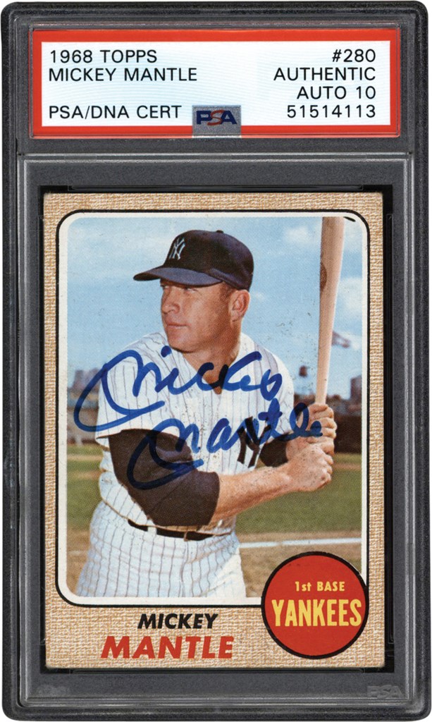 - 1968 Topps #280 Mickey Mantle Autographed PSA Authentic - Auto 10