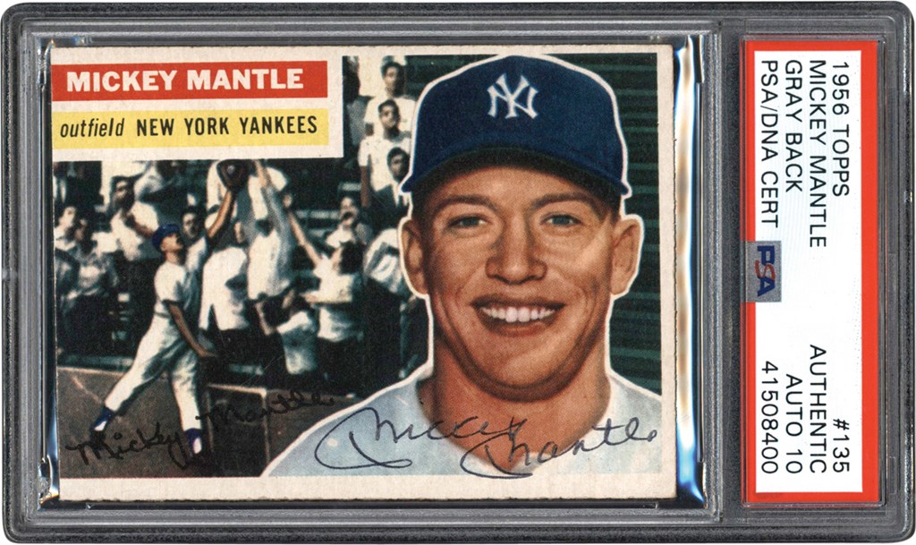 - 1956 Topps #135 Mickey Mantle Autographed PSA Authentic - Auto 10
