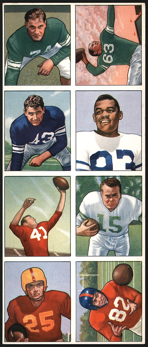 - 1950 Bowman Football High Grade Eight Card Panel w/Y.A. Tittle Rookie Card