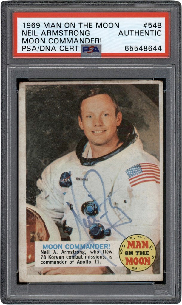 Rock And Pop Culture - 1969 Topps Man on the Moon #54B Neil Armstrong Autographed Card PSA Authentic (Only Known Example!)