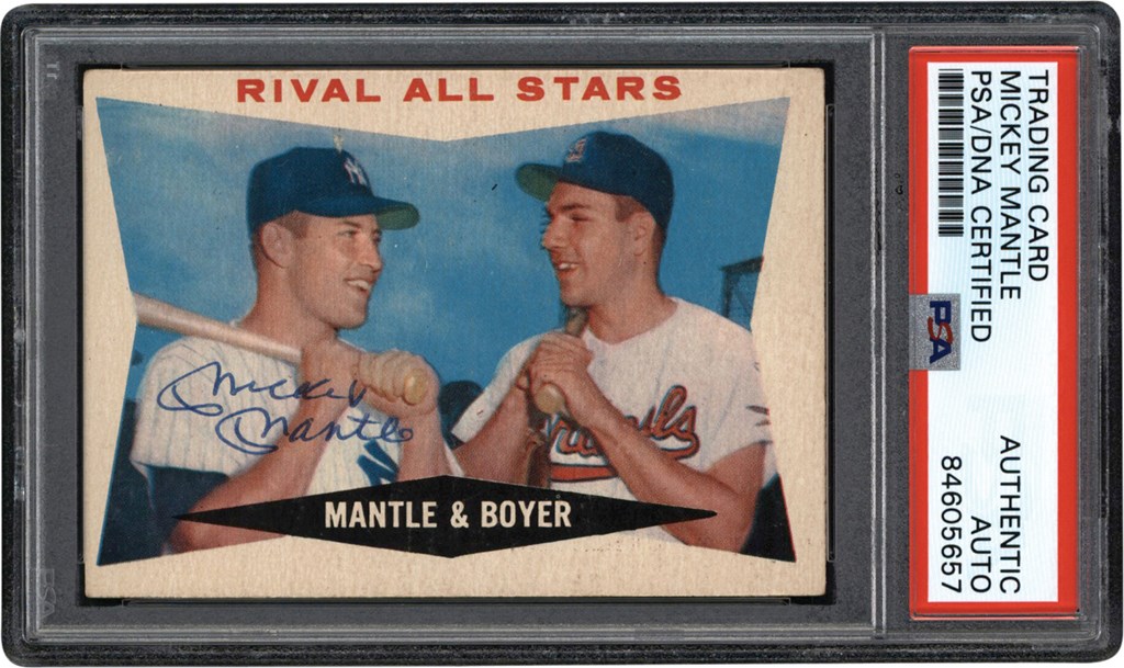 Signed 1960 Topps #160 Rival All Stars w/Mickey Mantle Autograph (PSA)