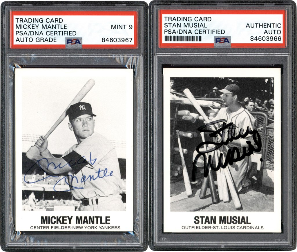 Baseball and Trading Cards - 1977-1984 TCMA Renata Galasso Mickey Mantle & Stan Musial Signed Card Duo (PSA)