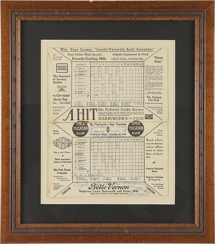 1920 Cleveland Indians World Series Penultimate Game 6 Win (to Stay Alive) Game Scorecard