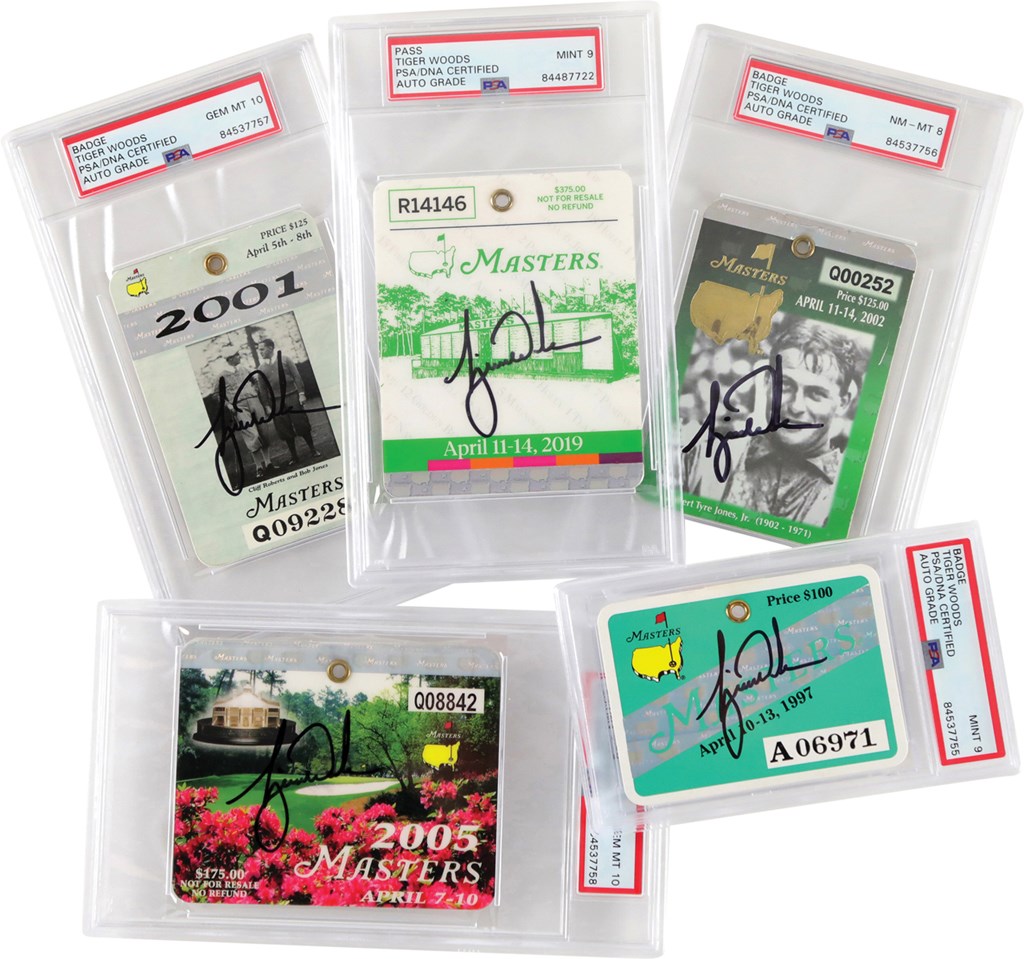 Olympics and All Sports - iger Woods Signed Badges from All Five Masters Victories (All PSA)