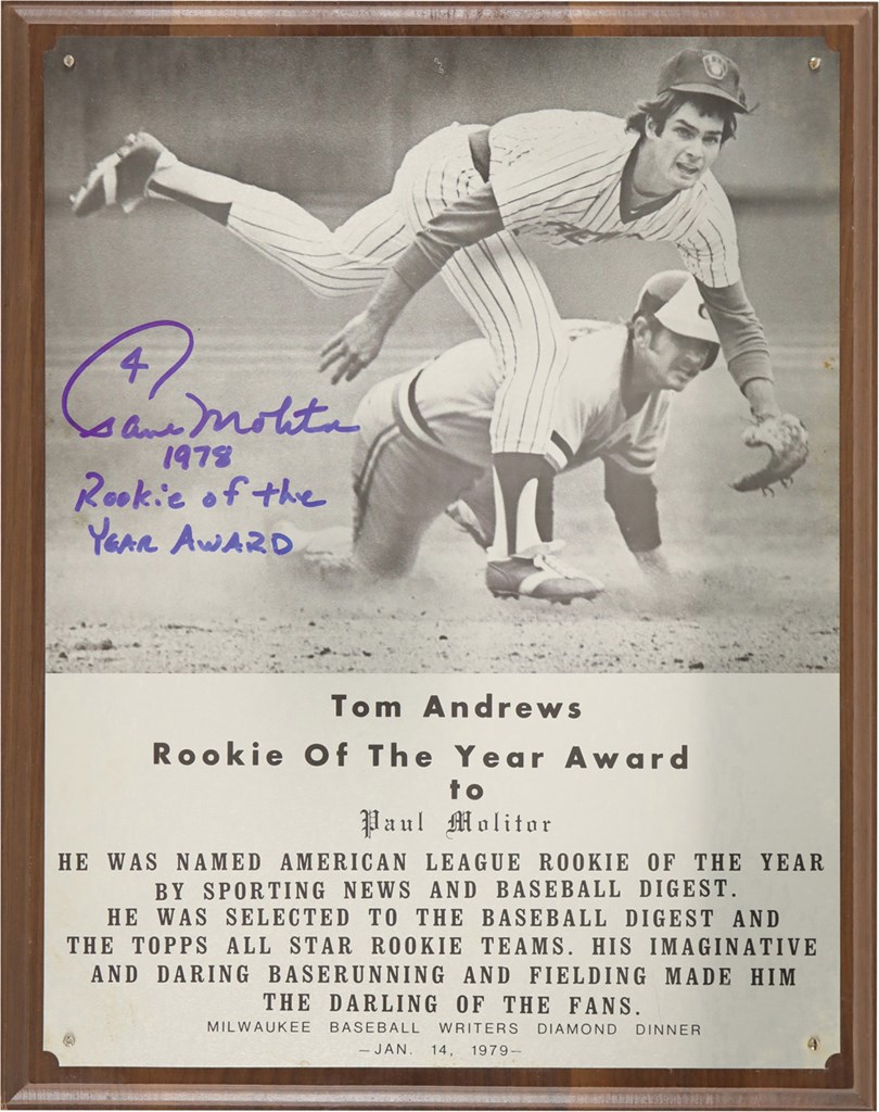 1978 Paul Molitor Rookie of the Year Award (Molitor Letter)