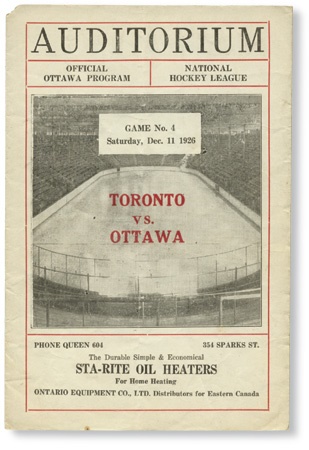 Hockey Memorabilia - 1926 Ottawa Senators vs. Toronto St. Pats Game Program