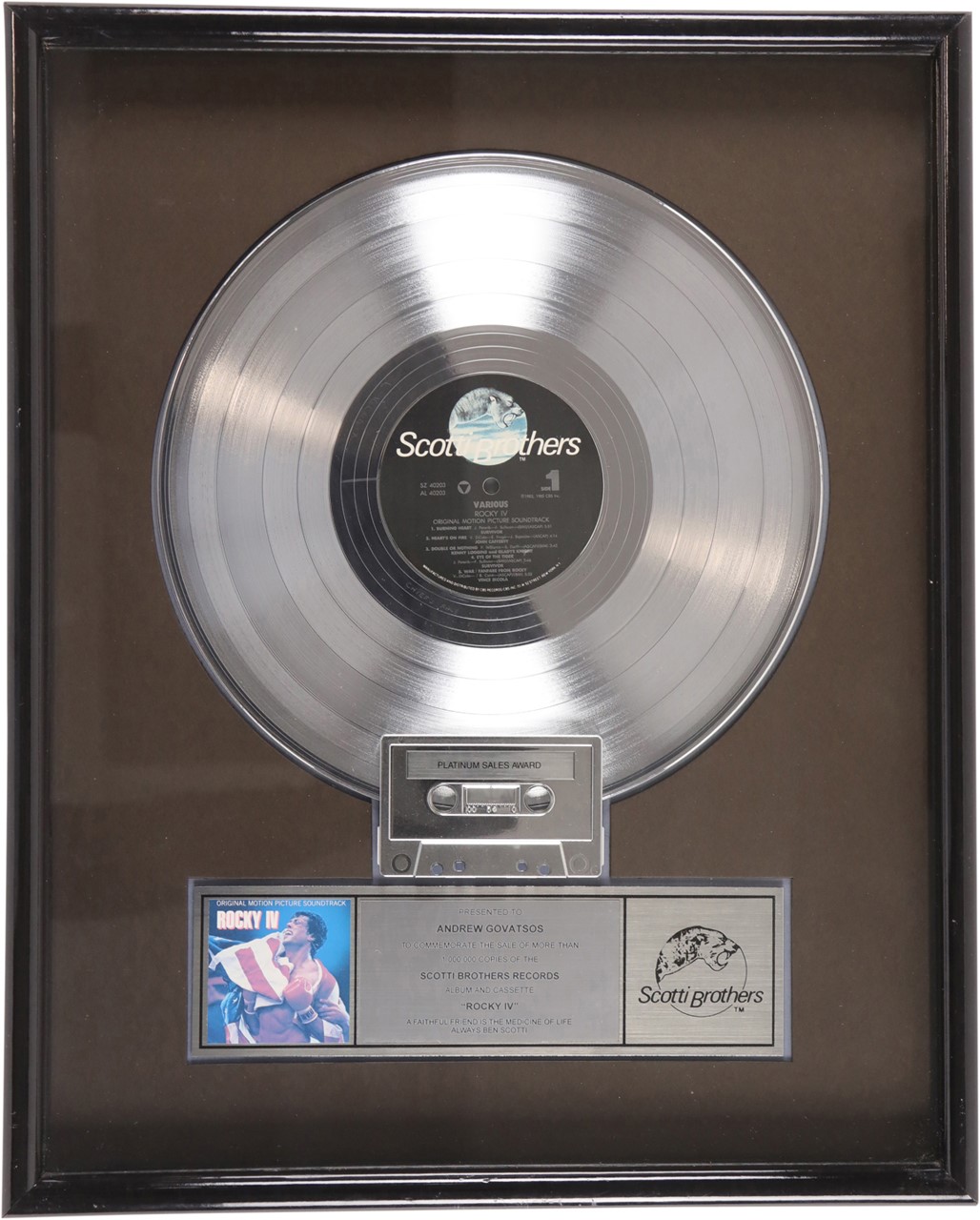 Rock And Pop Culture - Rocky IV Platinum Record Award