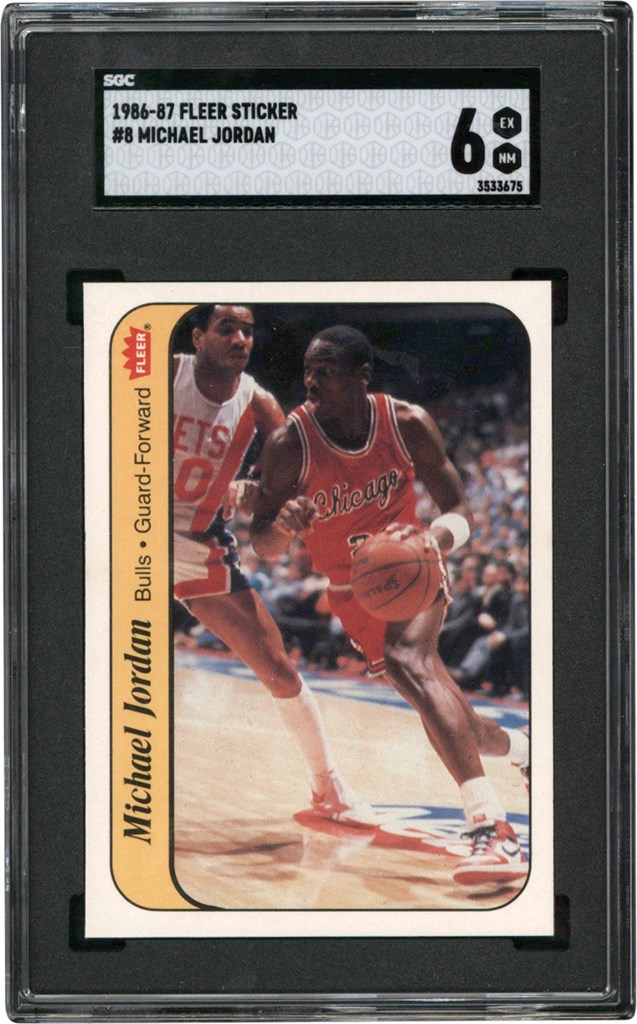 - 1986-1987 Fleer Basketball Sticker #8 Michael Jordan SGC EX-MT 6
