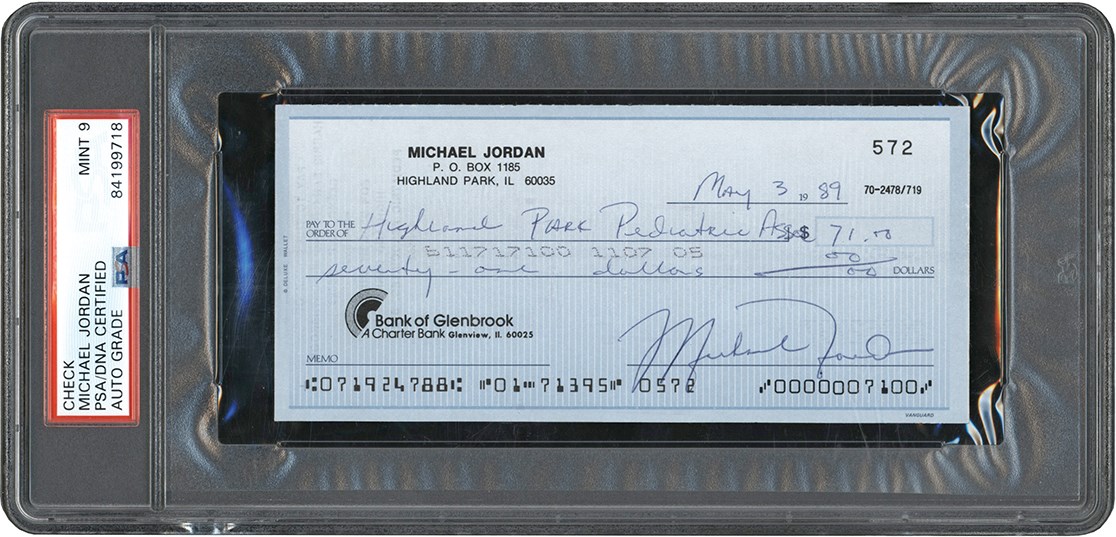 - 1989 Michael Jordan Signed Check PSA MINT 9